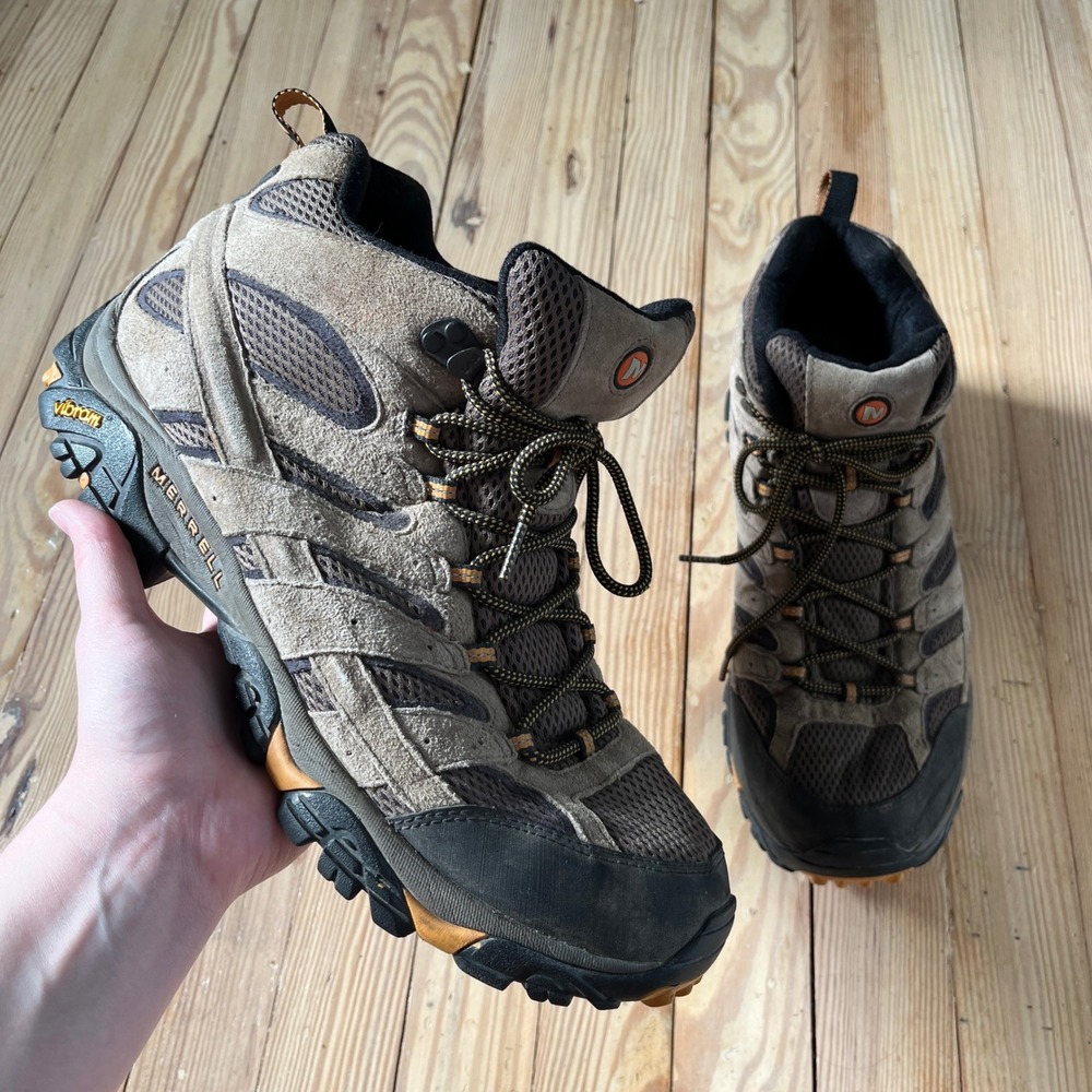 Merrell Moab 2 Mid Hiking Boots Mens 14 utility Brown Suede Vibram Trail Shoes